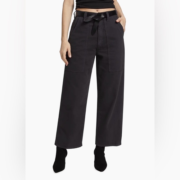 MOTHER Pants - Mother Quartet Breaker Flood Denim Pants Sz 28 Wide Leg Cropped Faded Black